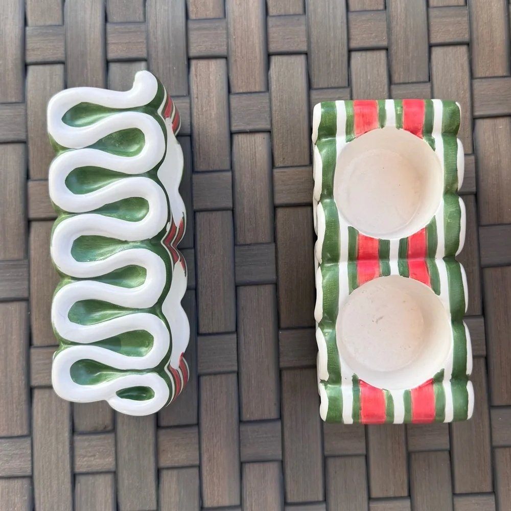 Yankee Candle‎ Christmas Candy Ceramic Tea Light Candle Holder Green Red White